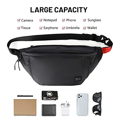 Large Crossbody Fanny Pack for Women Men,Waterproof Waist Bag Pack - color: Black, size: Large