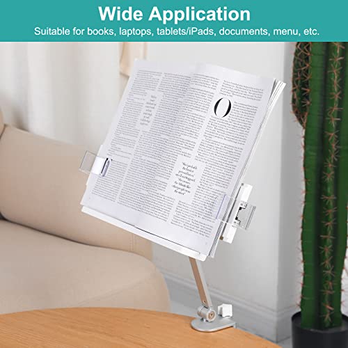 PATIKIL Book Stand for Reading, Metal Reading Rest Book Holder with Page Clips, Height Angle Adjustable, 360° Rotating Arm Suitable for Sheet Music, Laptop