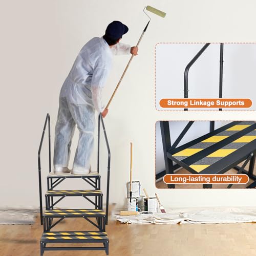 4 Step RV Stairs, Hot Tub Steps, Outdoor Spa Step Ladder with Double Handrail,Portable Economy 5th Wheel Stair for Travel Trailer, Motor Home, Camper and Porch with Non-Skid Tapes - size: RV Stairs - 4 Step with Double Handrail