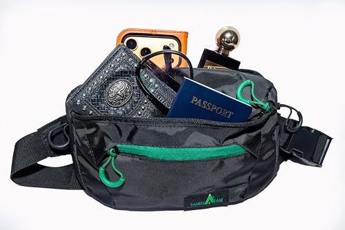 Lightweight Waist Bag with Zipper Pockets, Adjustable Belt Bag for Travel, Hiking, Running and Everyday Carry. (Black/Green Zipper) - style: Black/Green Zipper
