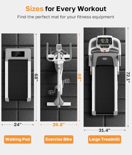 Foldable Rubber Treadmill Mat - Exercise Bike Mat with Waterproof - size: 68"L x 26.8"W x 0.2"Th