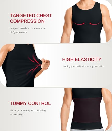 Nebility Shapewear Mens Compression Shirt - Slimming Body Shaper Vest Sleeveless Undershirts Workout Tank Tops - color: Black, size: X-Large