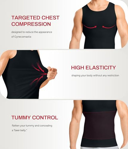 Nebility Shapewear Mens Compression Shirt - Slimming Body Shaper Vest Sleeveless Undershirts Workout Tank Tops - color: Black, size: Small