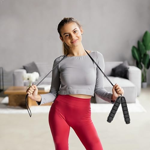 Jump Rope Adjustable Jump Ropes Tangle-Free Rapid Speed Jumping Rope with Ball Bearings for Fitness for Women Men Fitness, Home School Gym Exercise Slim Body - color: Black