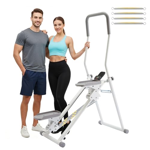 Stair Stepper for Home, Upgraded 3-Level Adjustable Resistance& Incline, Extra-Wide Non-Slip Pedals, LCD Counter with Phone Holder, 300 lbs Capacity Cardio Machine Foldable Design (White)