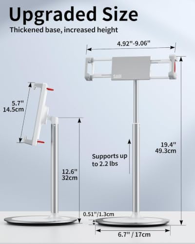SAIJI iPad Stand for Desk - Height Adjustable & Weighted Base Phone Holder - color: Silver