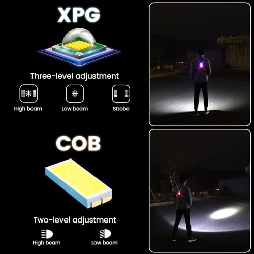 Running Lights for Runners, Waterproof Reflective Vest for Women, Reflective Running Vest with Rear Light, Adjustable 65° Beam & 6 Modes Running Light for Night Walking/Cycling/Jogging/Hiking