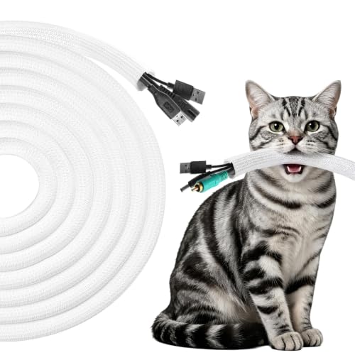 25ft - 1/2 inch Cord Protectors from Pets Cable Sleeve, White - color: White, size: 1/2"-25ft