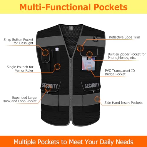 TCCFCCT Mesh Security Vest for Men Women 9 Pockets Safety Vest, Black 2XL - color: Black-bison 08, size: XX-Large