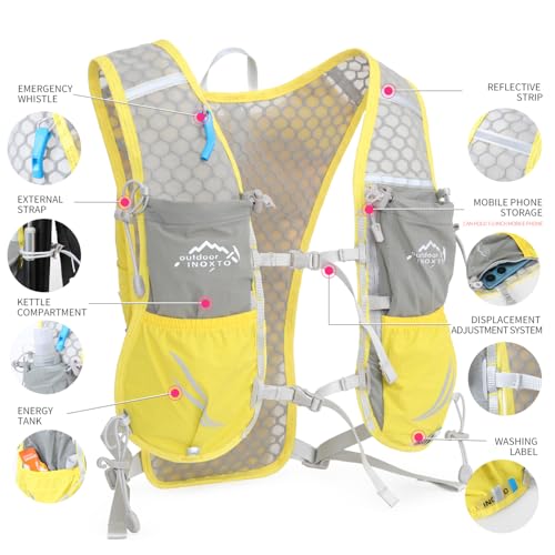 IX INOXTO Running Vest for Women Men, Adjustable Chest Straps Running Hydration Vest with 500ml Soft Flask, Lightweight Breathable Reflective Hydration Backpack for Hiking - color: yellow with 500ml