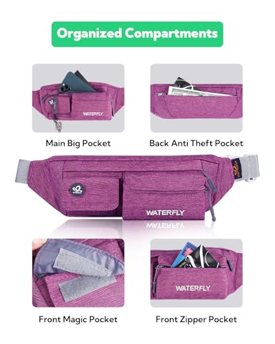 WATERFLY Small Fanny Pack for Women Men, Crossbody Travel Waist Bag Purple - color: Purple