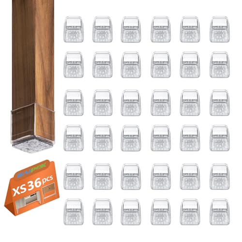 BAIPOK 36Pcs Square Chair Leg Floor Protectors for Hardwood Floors - color: Transparent-36pcs, size: Square XS(0.67''-0.87'')