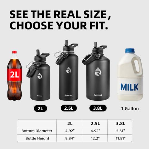 RAYMYLO One Gallon Water Bottle Insulated 128 oz, Stainless Steel - color: Magic Black, size: 128 Ounces