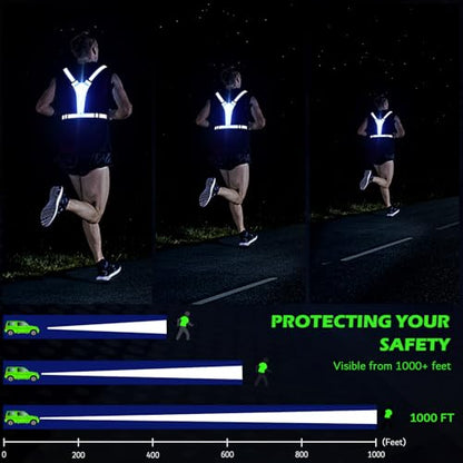 LED Reflective Vest Running Gear, USB Rechargeable Light Up Running Vest Chest Phone Holder for Runners Night Walking - color: Blue