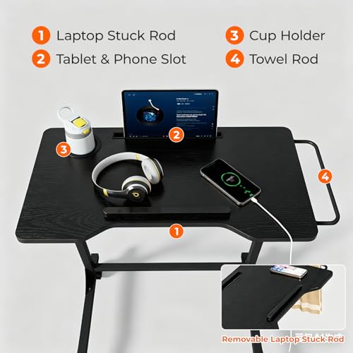 ikkle Bike Trainer Desk with Wheels, Adjustable Treadmill Desk, Rolling Standing Desk for Walking Pad Laptop, Phone Standing, Black - color: Black, Mobile Adjust