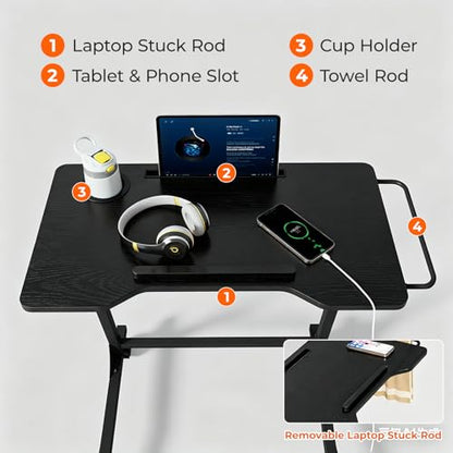 ikkle Bike Trainer Desk with Wheels, Adjustable Treadmill Desk, Rolling Standing Desk for Walking Pad Laptop, Phone Standing, Black - color: Black, Mobile Adjust