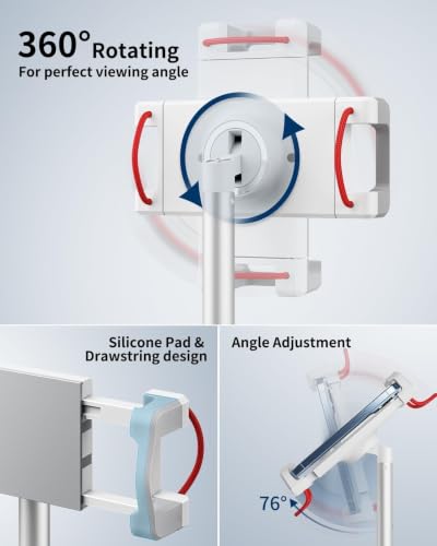 SAIJI iPad Stand for Desk - Height Adjustable & Weighted Base Phone Holder - color: Silver