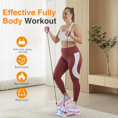 HCOIW Mini Stepper for Exercise at Home,Stair Stepper with Resistance Bands | Compact Stepping Machine with 300 lb Weight Capacity, Full Body Workout Equipment for Legs, Glutes & Cardio - color: Pink and Blue