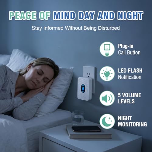 Daytech Wireless Wrist Pager Caregiver Call Button in Home System Watch Alarm Nurse Personal Help Alert for Patients Elderly 1 Watch Call Button 2 plugin Receiver - size: 1 watch+2 receivers