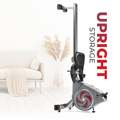 Sunny Health & Fitness Air Rowing Machine, Space-Saving Rower with Long Rail and Upright Storage for Home Gym, Full-Body Cardio Workout, Free SunnyFit Training App - color: Grey
