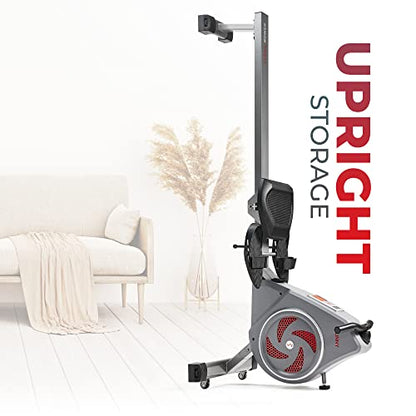 Sunny Health & Fitness Air Rowing Machine, Space-Saving Rower with Long Rail and Upright Storage for Home Gym, Full-Body Cardio Workout, Free SunnyFit Training App - color: Grey