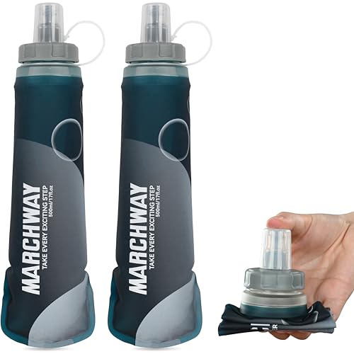 MARCHWAY Soft Hydration Flask with Wide Mouth, 300ml/500ml Collapsible TPU Water Bottle, Leakproof Portable Flexible for Running, Hiking, Cycling, Climbing, Gym, Travel (2pcs Blackish Green 500ml) - color: Blackish Green, size: 500ML