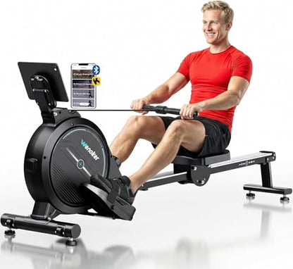 Wenoker Rowing Machine for Home, Magnetic Rower Machine, 350 LB Weight Capacity, 16-Level Silent Resistance Row Machine for Gym Exercise - color: Blue