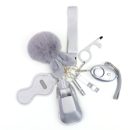 QINER Safety Keychain Set for Women, Safety Keychain Set with Personal Alarm, 9 Pcs Protective Accessories for Women - color: Silver
