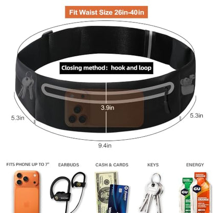 Slim Running Belt for Women Men,Phone Holder Waist Pack,Runners Fanny Pack - color: Black