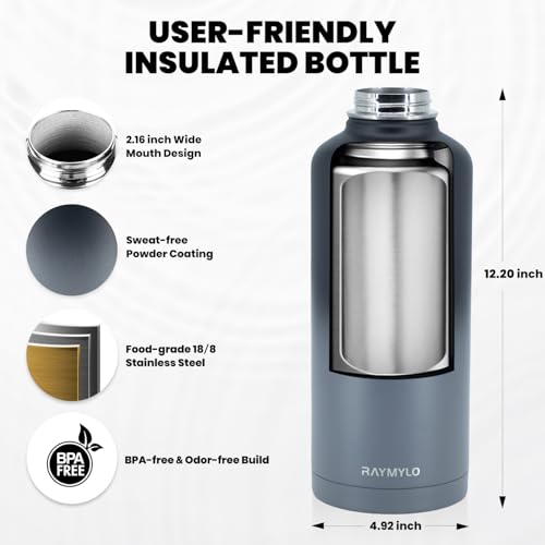 RAYMYLO Insulated Water Bottle 87 oz, Triple Wall Vacuum Stainless Steel - color: Dark Gray, size: 87 Ounces