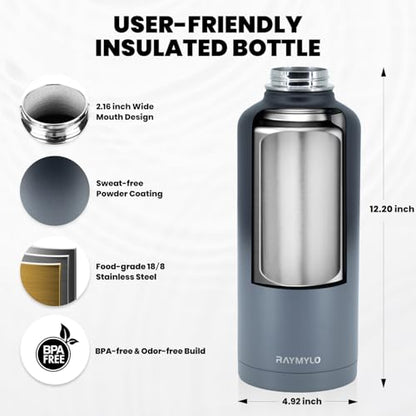 RAYMYLO Insulated Water Bottle 87 oz, Triple Wall Vacuum Stainless Steel - color: Dark Gray, size: 87 Ounces