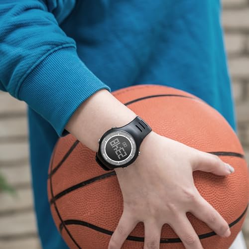 EZON Digital Watch with Stopwatch Countdown Timer Alarm EL Backlight,Ultra-Thin Large Display 5ATM Waterproof Digital Wrist Watches for Men Women - color: White-on-black