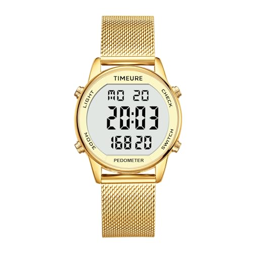 TIMEURE Pedometer Watch for Women, Step Counter Watch, No App or Charging - color: Gold