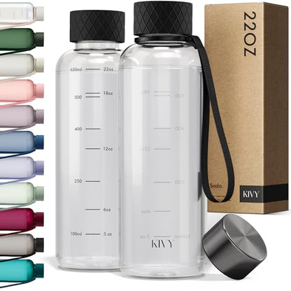 KIVY Slim Water Bottle 22oz Tritan - Lightweight & Shatterproof - BPA-Free - color: Black Clear, size: 22oz
