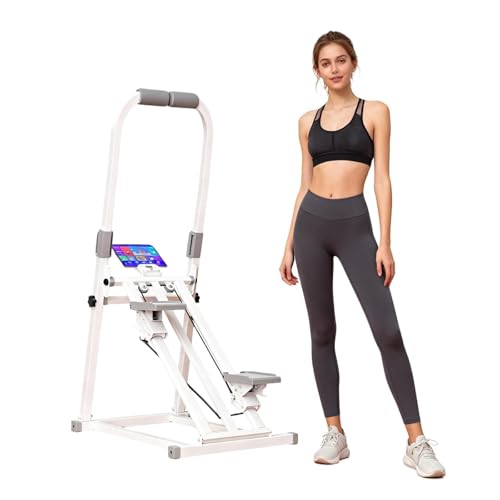 Stair Stepper for Home Gym, Foldable Vertical Climber with Adjustable Handlebar, Quiet Adjustable Resistance Stepper with Timer & Phone Holder, Cardio Fitness Workout Equipment, White