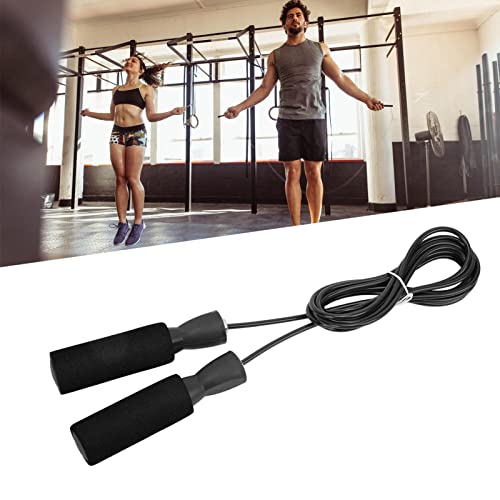 Generic Steel Wire Jumping Rope, Adjustable Skipping Rope with Double Bearings and Memory Foam Handle, for Men Women and Children - color: Black