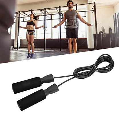 Generic Steel Wire Jumping Rope, Adjustable Skipping Rope with Double Bearings and Memory Foam Handle, for Men Women and Children - color: Black
