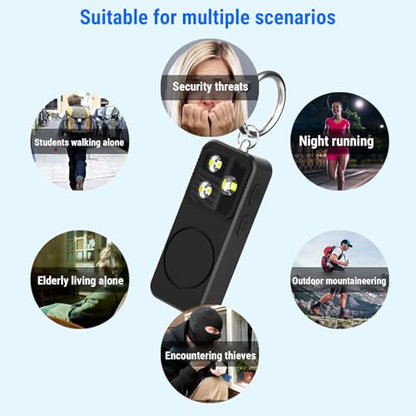 Safety Alarm Light for Women, USB Rechargeable Keychain Siren 150dB 4 Lighting Modes 500mAh for Night Walking Running Travel Camping Emergency (Black) - color: Black