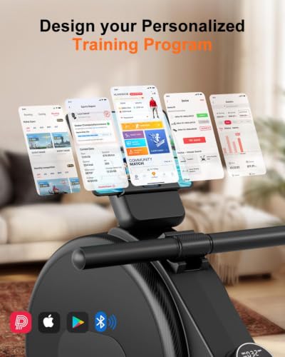 Superun Upgraded Rowing Machines for Home, Magnetic Rowing Machine with 32 Levels, Rower Machine of Quiet Resistance & 300LBS Weight Capacity, Row Machine with LED Monitor, App Supported - color: Dark Black