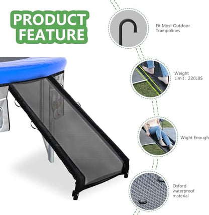 Eurmax USA Trampoline Safe Slide and Ladder for Kids, Universal Hook Design, UV-Resistant Steel and Fabric, Includes Shoe Storage Pocket, Universal Trampoline Accessories - style: Black-Slide w/ shoes pocket
