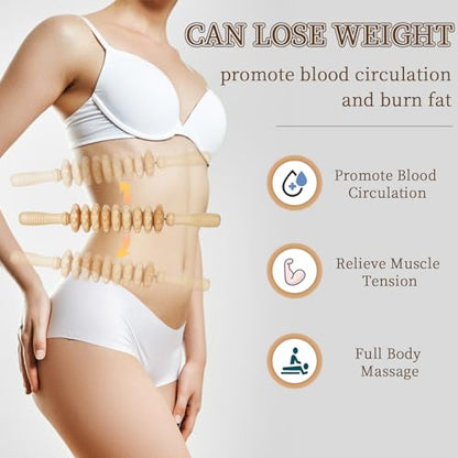 Liitrton Manual Wooden Massage Roller Stick for Muscle Relief, 9‑Wheel - size: 15.35 Inch (Pack of 1)