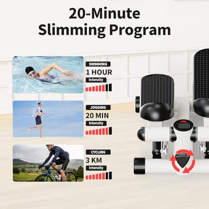 2-in-1 Mini Stepper Machine with Resistance Bands, Compact Under Desk Stair Stepper with Adjustable Hydraulic Resistance, Quiet Low Impact Cardio Stepper with LCD for Home Gym Office