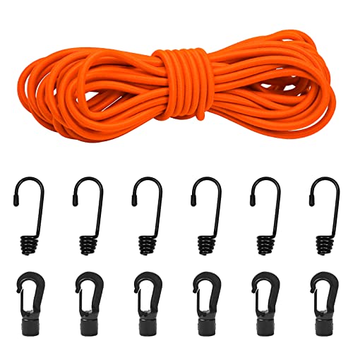 1/8" Bungee Shock Cords with Hooks,65 Feet Elastic Nylon Cords Kayak Stretch String Rope for Bikes,Tie Downs,Boating,Camping,Sunshades,Fitness and Outdoor Enthusiasts (1/4 inch x 32 Ft, Orange) - size: 1/4 inch x 32 Ft, Orange