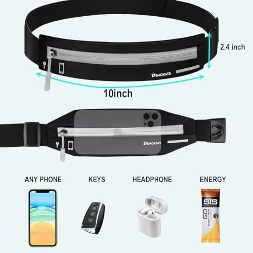 Slim Running Belt Fanny Pack for Women Men, Runners Phone Holder Gift Jogging Pouch Workout Waist Belt, Money Belt Running Gear Accessories – For All Cell Phones (Black02)