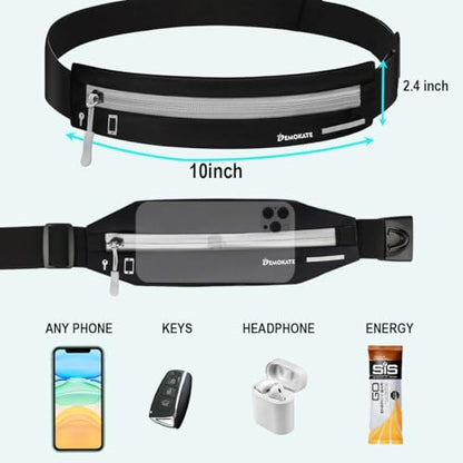 Slim Running Belt Fanny Pack for Women Men, Runners Phone Holder Gift Jogging Pouch Workout Waist Belt, Money Belt Running Gear Accessories – For All Cell Phones (Black02)