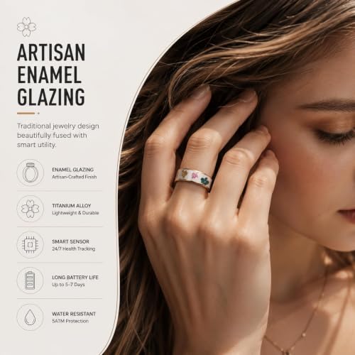 Smart Ring for Women with Enamel Health Ring Fitness Ring Fitness Tracker with Sleep Heart Rate Monitoring Distance Pedometer Calorie for Android iOS - size: 6