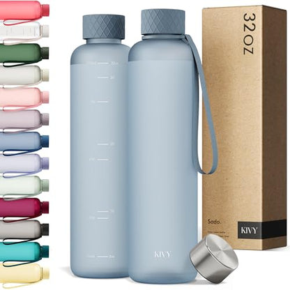 KIVY Slim Water Bottle 32oz Tritan - Lightweight & Shatterproof - BPA-Free - color: Blue Gray, size: 32 Ounces