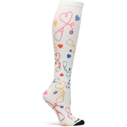 Nurse Mates Women's Wide Calf Socks | 12-14 mmHg Compression | Up to 22" Calf | One Size | 1 Pair - color: Stethoscope Hearts, size: One Size