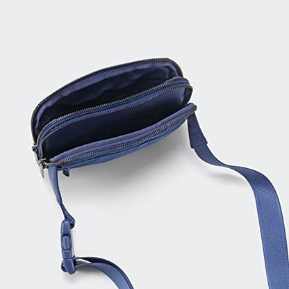 Pander Nylon Fanny Pack Belt Bag for Women with 5 Zipper Pockets - color: Blue Perennial