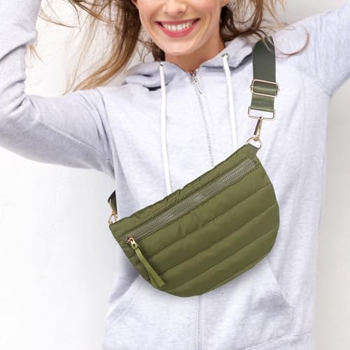 Quilted Crossbody Bags for Women Puffer Fanny Pack Sling Bag Puffy Chest Belt Bum Waist Bag Crossbody Purse Bags Quilted Shoulder Bag for Women Gift - color: ARMY